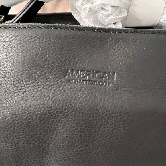 American Leather Company (NEW) genuine leather Lenox Triple Entry Satchel in BLK - Picture 4 of 10